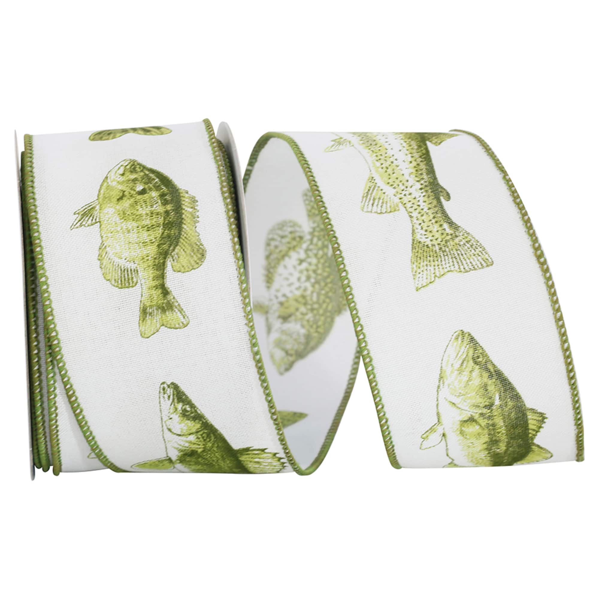 JAM Paper 2.5" x 10yd. Faux Linen Wired Freshwater Fish Ribbon